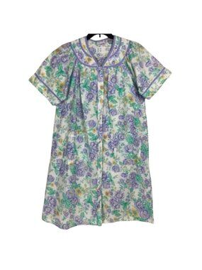 Kelly Reed Purple Green Floral House Dress Large vintage country cottage granny